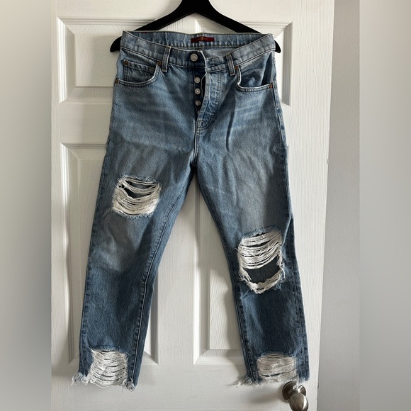 7 for All Mankind Distressed Button-Front Jeans - Picture 1 of 3
